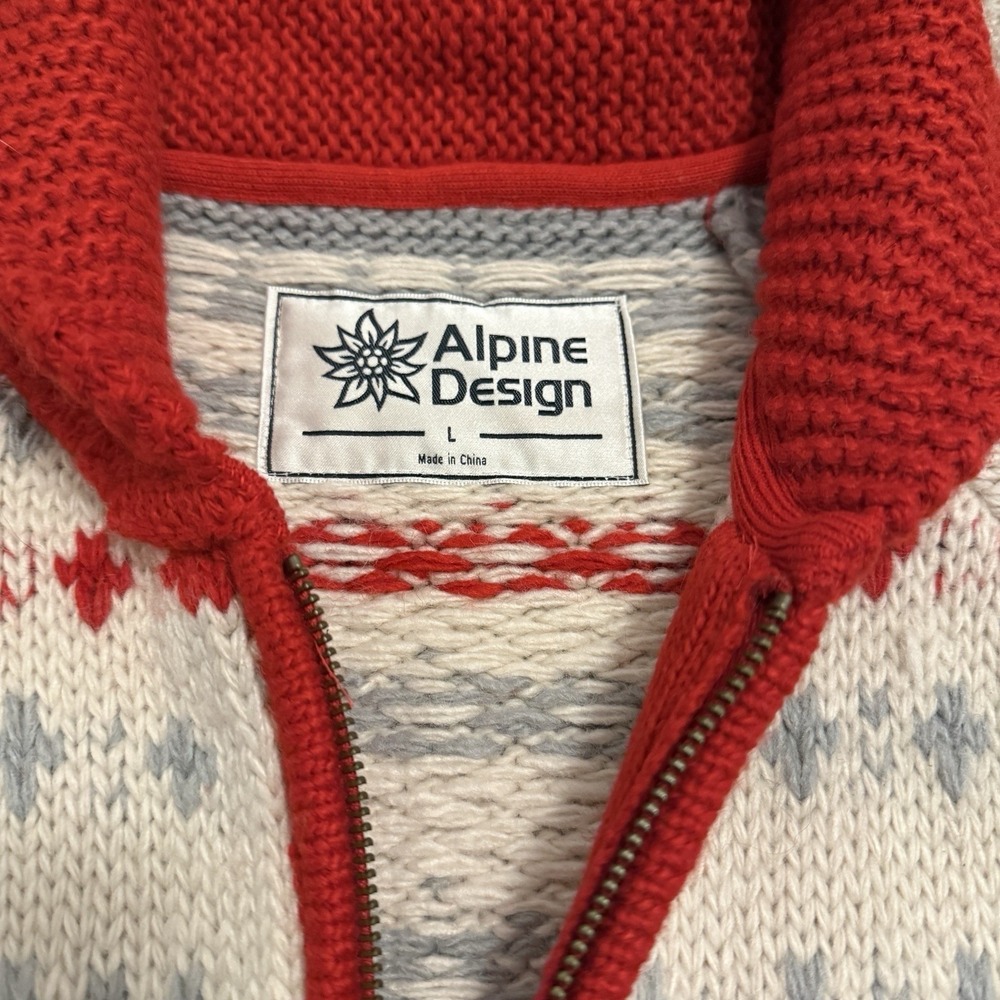 Alpine Design Zip Cardigan Mens Large Red Mountain Peak Wool Blend Sweater NEW - Picture 3 of 15